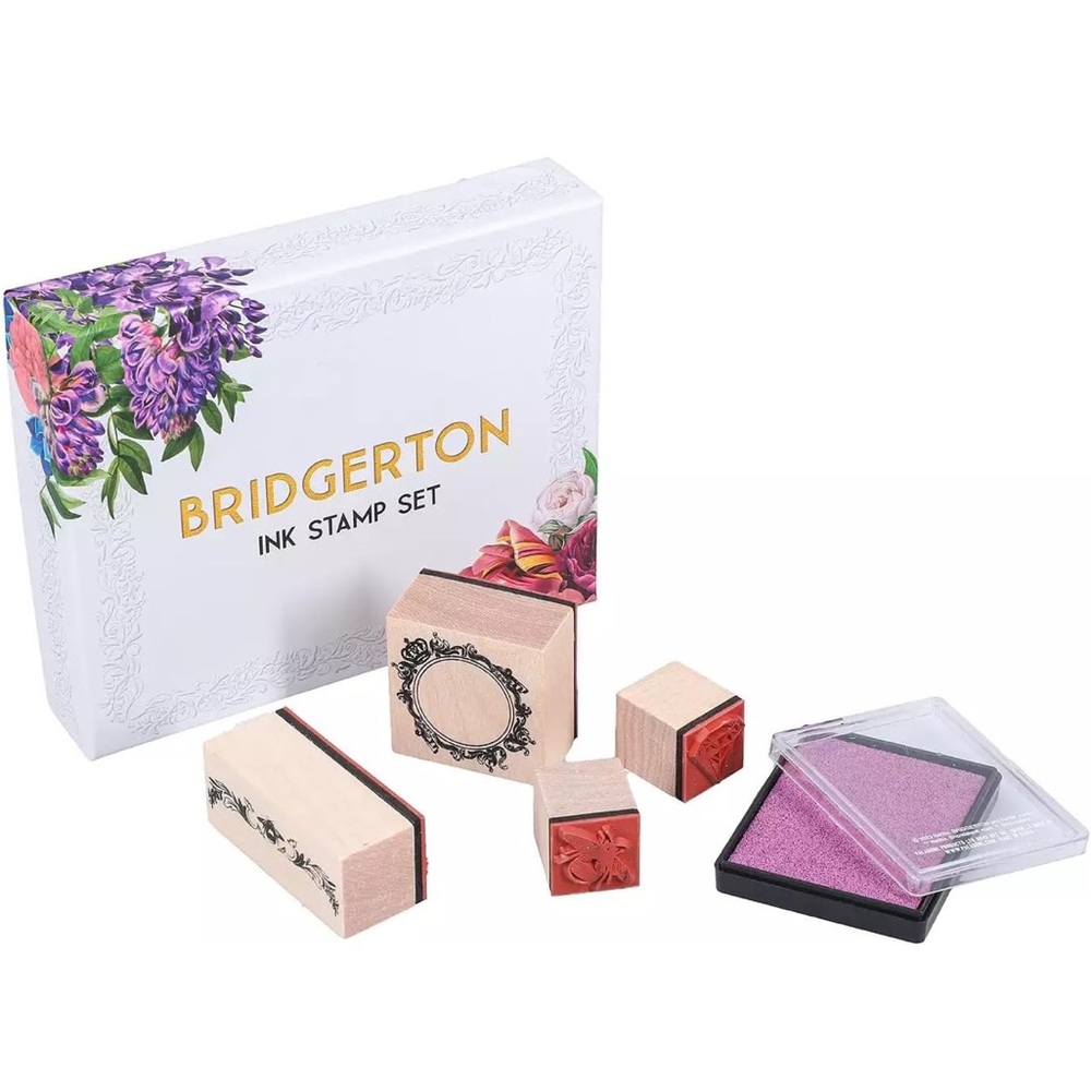 Bridgerton Netflix Set 4 Stamps Ink Pad Storage Box Crown Bee Diamond New 👑🪻🐝💎